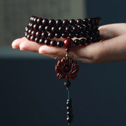 Buddha Stones Tibetan Small Leaf Red Sandalwood Lotus Mala Balance Bracelet