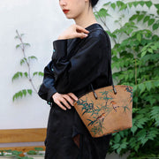 Buddha Stones Vintage Bamboo Magpie Peony Butterfly Large Capacity Shoulder Bag Handbag Shoulder Bag BS 4
