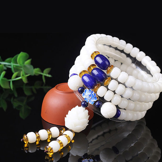 Buddha Stones White Bodhi Seed Mala 108 Beads Luck Bracelet Bracelet BS 7*9mm 3