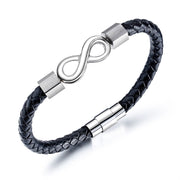 Buddha Stones Endless Knot Titanium Steel Infinity Leather Weave Balance Bracelet Bracelet BS Silver Endless Knot 23cm(Weight Above 75kg)