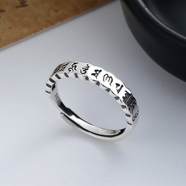 Buddha Stones 925 Sterling Silver Six True Words Calm Wisdom Ring ...