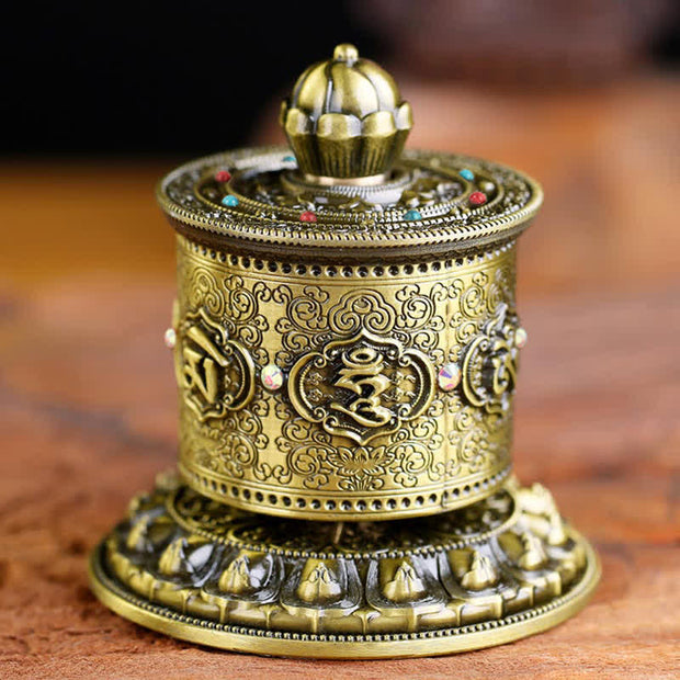 Buddha Stones Tibetan Blessing Prayer Wheel Car Decoration Decoration BS Bronze