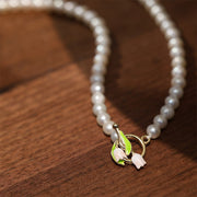 Buddha Stones Natural Pearl Tulip Flower Healing Necklace Pendant Bracelet Earrings Set