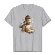 Buddha Stones Lotus Butterfly Meditation Buddha Tee T-shirt T-Shirts BS LightGrey 2XL