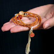 Buddha Stones Olive Pit Citrine Red Agate Tibetan God Of Wealth Luck Bracelet