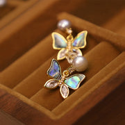 Buddha Stones 18K Gold Plated Copper Natural Shell Pearl Butterfly Sincerity Stud Earrings 5