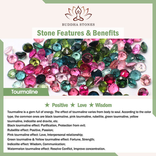 Buddha Stones Colorful Tourmaline Four Leaf Clover Flower Wisdom Bracelet