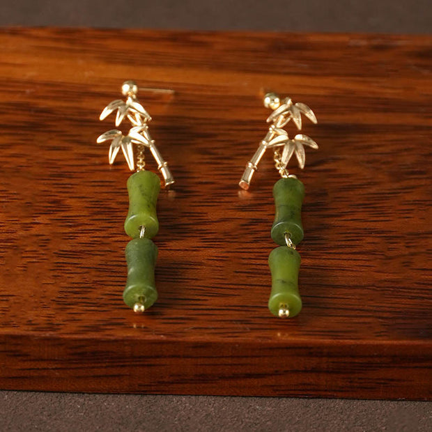Buddha Stones 925 Sterling Silver Posts Copper Plated Gold Natural Peridot Bamboo Leaf Drop Earrings 3