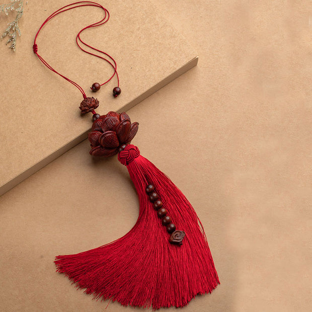 Buddha Stones Tibetan Small Leaf Red Sandalwood Lotus Luck Protection Tassel Decoration (Extra 35% Off | USE CODE: FS35) - Red - Decoration - image 17
