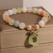 Buddha Stones Jade Morganite Peace Buckle Aquamarine Pearl Generosity Bracelet