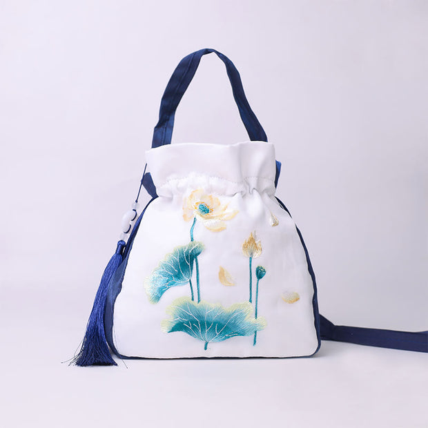 Buddha Stones Suzhou Embroidery Rabbit Lotus Epiphyllum Peony Magnolia Silk Tote Crossbody Bag Shoulder Bag Handbag 13
