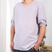 Buddha Stones Solid Color Three Quarter Sleeve Men's T-shirt Men's T-Shirts BS 8