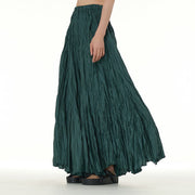 Buddha Stones Solid Color Loose Long Elastic Waist Skirt 77