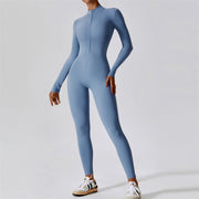 Buddha Stones Women Zipper Long Sleeve Shapewear Jumpsuit Sports Fitness Yoga Bodysuit