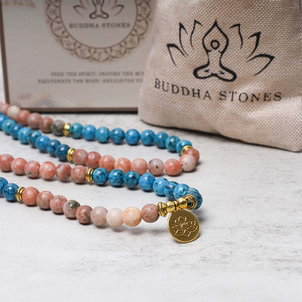 Buddha Stones 108 Mala Beads Apatite Red Stone Lotus Meditation Prayer Bead Bracelet (Extra 35% Off | USE CODE: FS35) - image 3