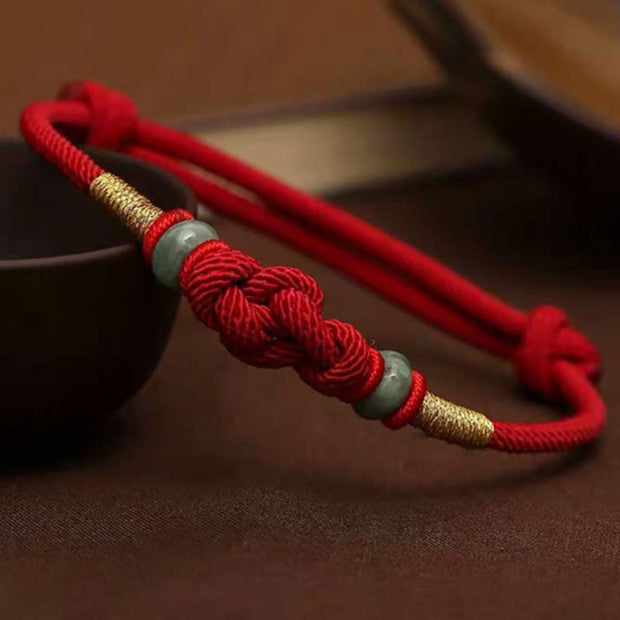 Buddha Stones Red String Jade Luck Fortune Knot Braided Couple Bracelet