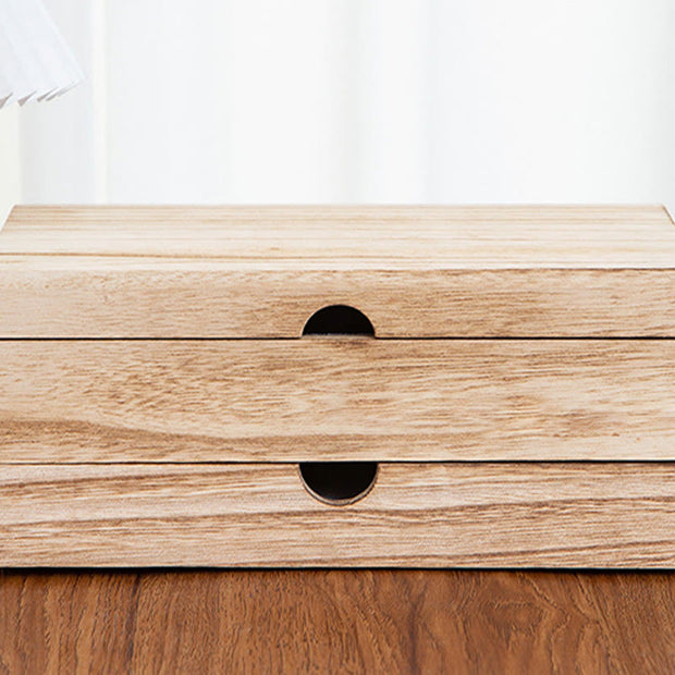 Buddha Stones Retro Beige Wooden Jewelry Box Two-Layer Jewelry Storage Box With Mirror - image 12