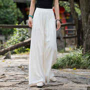 Buddha Stones Solid Color Loose Wide Leg Pants With Pockets Wide Leg Pants BS White(Waist 62cm/Hips 128cm/Length 102cm)