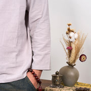 Buddha Stones Solid Color Lace-up Long Sleeve Cotton Linen Men's Shirt