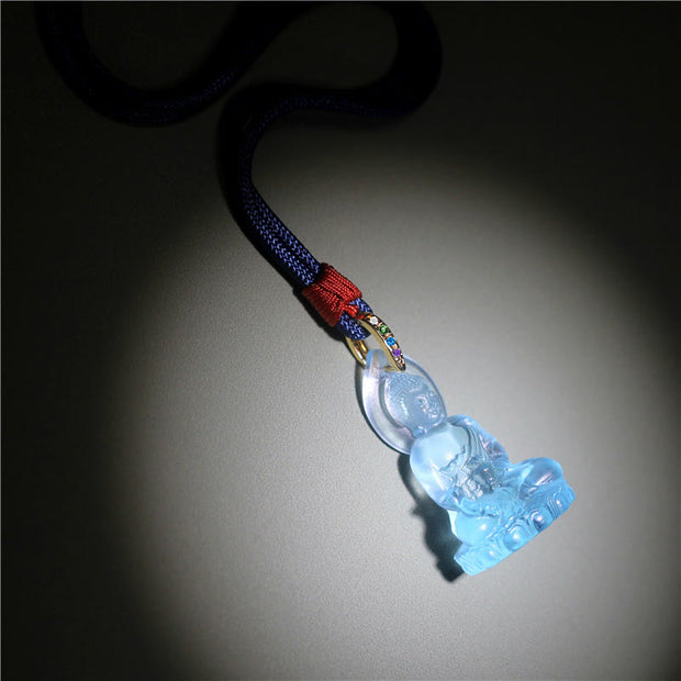 Buddha Stones Blue Tathagata Buddha Medicine Buddha Liuli Crystal Serenity Amulet Necklace Pendant Necklaces & Pendants BS 3