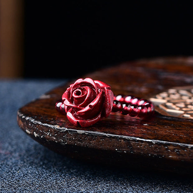 Buddha Stones Garnet Cinnabar Lucky Bead PiXiu Om Mani Padme Hum Rose Protection Ring Ring BS Cinnabar Rose(Adjustable)