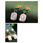Buddha Stones 925 Sterling Silver Natural Baroque Pearl Malachite Healing Wisdom Drop Earrings 10