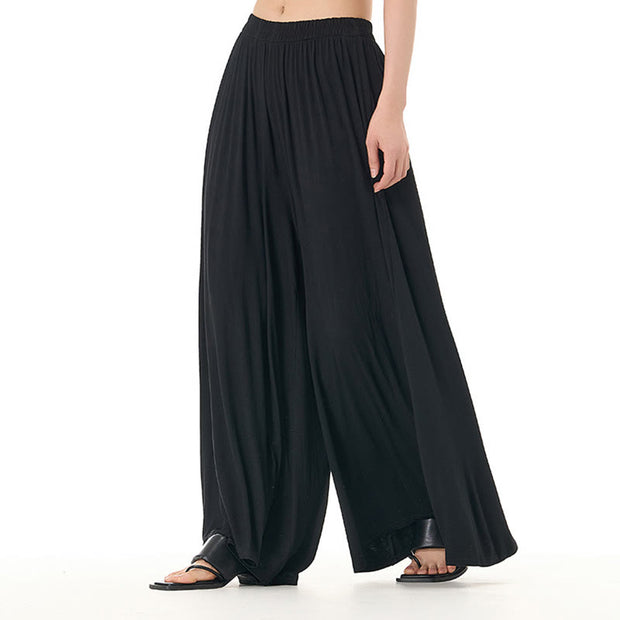 Buddha Stones Solid Color Loose Modal Wide Leg Pants With Pockets 1