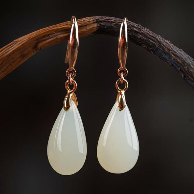 Buddha Stones Hetian White Jade Water Drop Luck Blessing Dangle Earrings (Extra 30% Off | USE CODE: FS30) - image 11