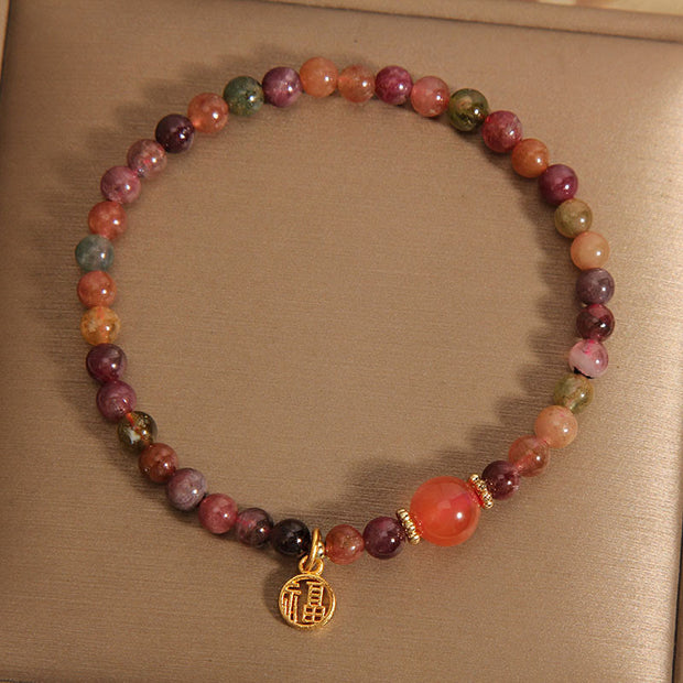 FREE Today: Improve Communication Natural Colorful Tourmaline Fu Character Positive Bracelet