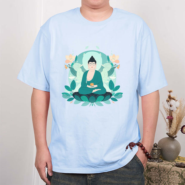 Buddha Stones Close Eyes Green Leaf Buddha Tee T-shirt T-Shirts BS 18