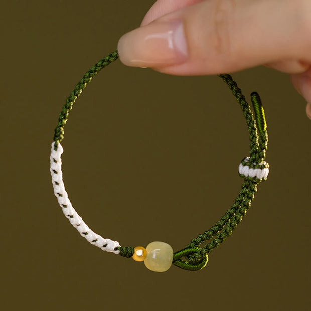 Buddha Stones 925 Sterling Silver Hetian Jade Bead Luck Braided Rope Bracelet 5