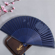 Buddha Stones Crane Dragonfly Lotus Peony Plum Blossom Butterfly Handheld Silk Bamboo Folding Fan 22.5cm