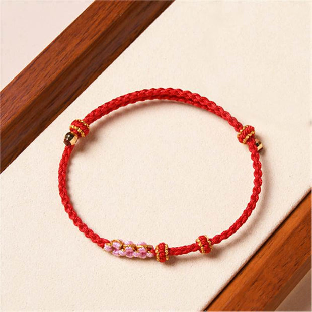 Buddha Stones Handmade Peach Blossom Protection Braided Rope Bracelet