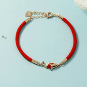Buddha Stones Copper Koi Fish Wealth Necklace Pendant Red Rope Bracelet Earrings Set Bracelet Necklaces & Pendants BS 4