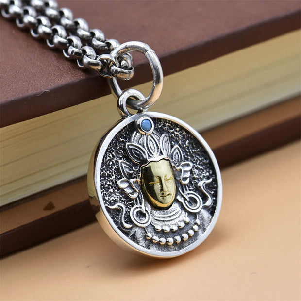 Buddha Stones 925 Sterling Silver Green Tara Double Dorje Vajra Protection Necklace Pendant