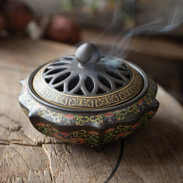Buddha Stones Tibetan Floral Pattern Ceramic Blessing Incense Burner Decoration (Extra 35% Off | USE CODE: FS35) - image 11