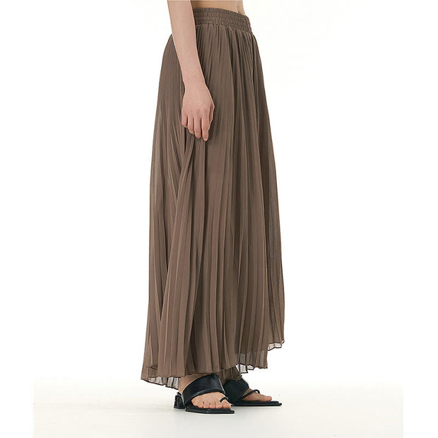 Buddha Stones Solid Color Loose Long Pleated Wide Leg Pants 38