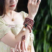 Buddha Stones Red Bodhi Seed Om Mani Padme Hum Lotus Engraved Harmony Bracelet Mala Bracelet BS 12