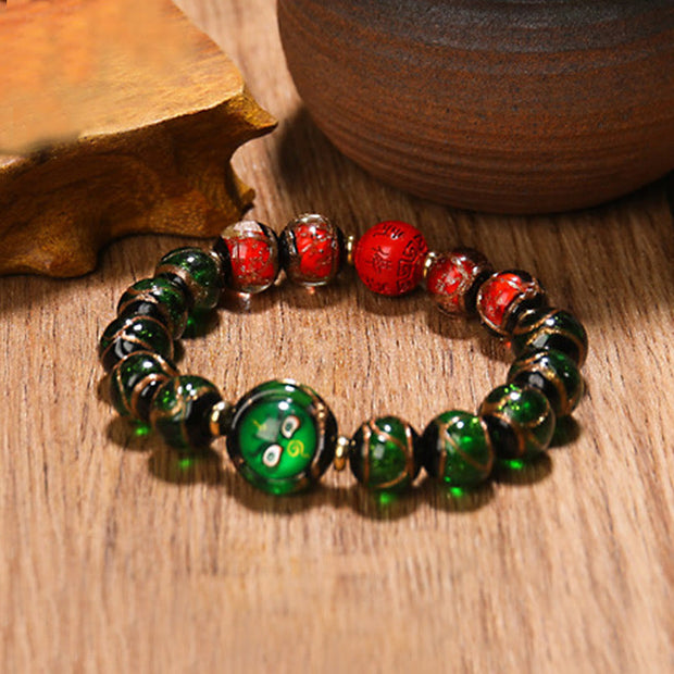 Buddha Stones Tibetan Five God of Wealth Thangka Liuli Glass Bead Chinese Zodiac Protection Bracelet (Extra 35% Off | USE CODE: FS35) - Green God of Wealth(Tiger/Rabbit) - 12mm - image 13