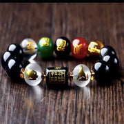 Buddha Stones Chinese Zodiac Feng Shui Obsidian Five-Element Wealth Porsperity Bracelet