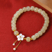 Buddha Stones 925 Sterling Silver Natural Hetian Jade Luck Flower Bracelet Bracelet BS 2