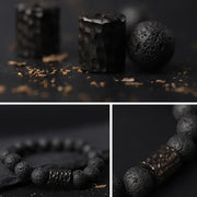 Buddha Stones Lava Rock Ebony Wood Tiger Eye Healing Bracelet