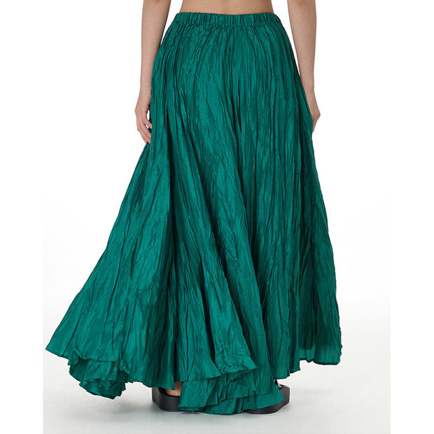 Buddha Stones Solid Color Loose Long Elastic Waist Skirt 25