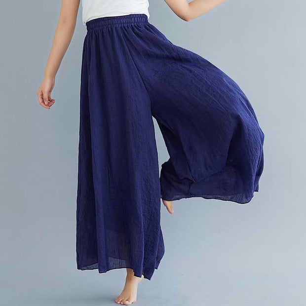 Buddha Stones Women Casual Loose Cotton Linen Wide Leg Pants For Yoga Dance Wide Leg Pants BS Navy Blue (Waist 64cm/Length 95cm)