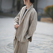 Buddha Stones Solid Color Tie Dye Long Sleeve Zen Meditation Open Front Jacket 19
