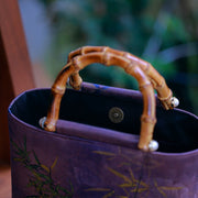 Buddha Stones Purple Magpie Birds Branches Bamboo Handles Handbag Handbags BS 2