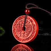 Buddha Stones Natural Cinnabar Mountain Ghosts Spend Money Bagua Design Blessing Necklace Pendant Necklaces & Pendants BS 3