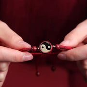 Buddha Stones Lucky Cinnabar Red String Yin Yang Symbol Bagua Blessing Bracelet Bracelet BS 5