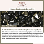 Buddha Stones Gold Sheen Obsidian Rainbow Obsidian Black Obsidian Five Directions Gods of Wealth Bracelet