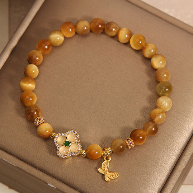 FREE Today: Clear Thinking Tiger Eye Four Leaf Clover Butterfly Bracelet